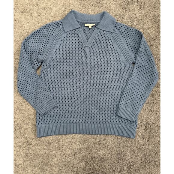 Blue Indigo Thread Co Cotton Open Knit Collar Sweater 2x Plus - Picture 1 of 9